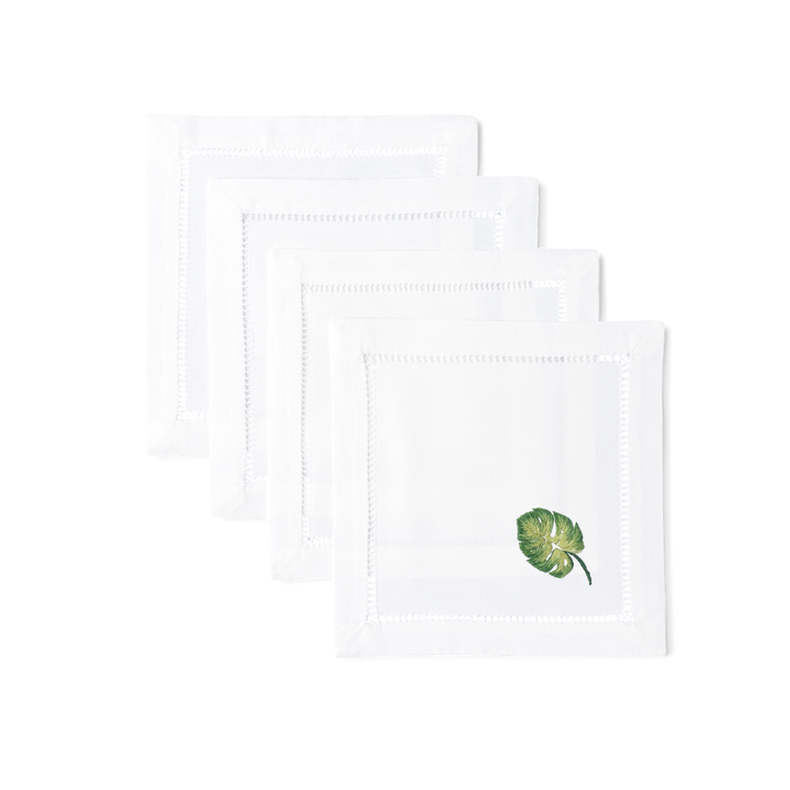 Tropical Leaf Embroidered Cocktail Napkins
