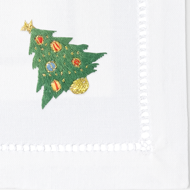 Christmas Tree Embroidered Cocktail Napkins