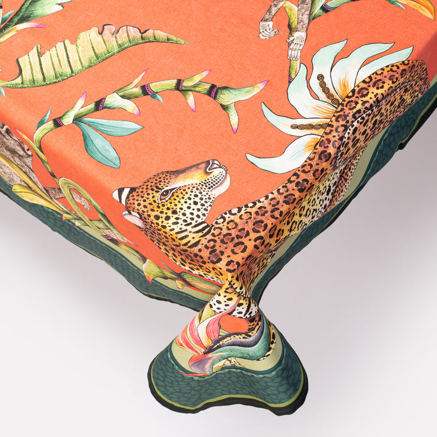 Monkey Paradise Tablecloth in Coral | Ardmore Design