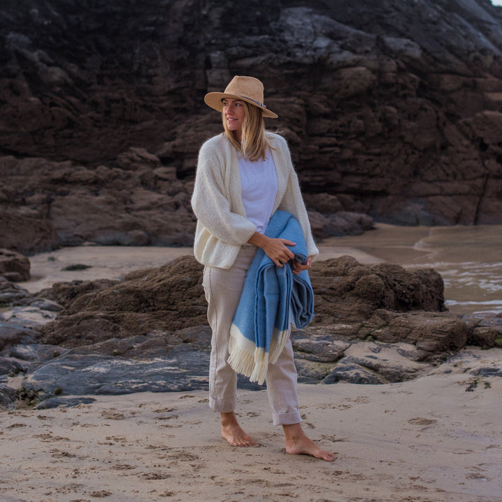 Dusk Blue Herringbone Wool Throw