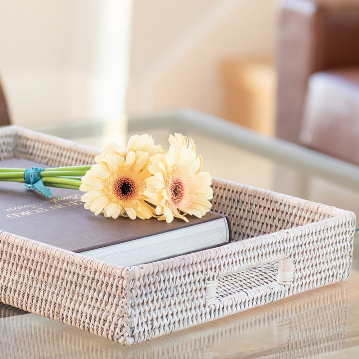 Rattan Rectangular Serving Tray - Whitewash
