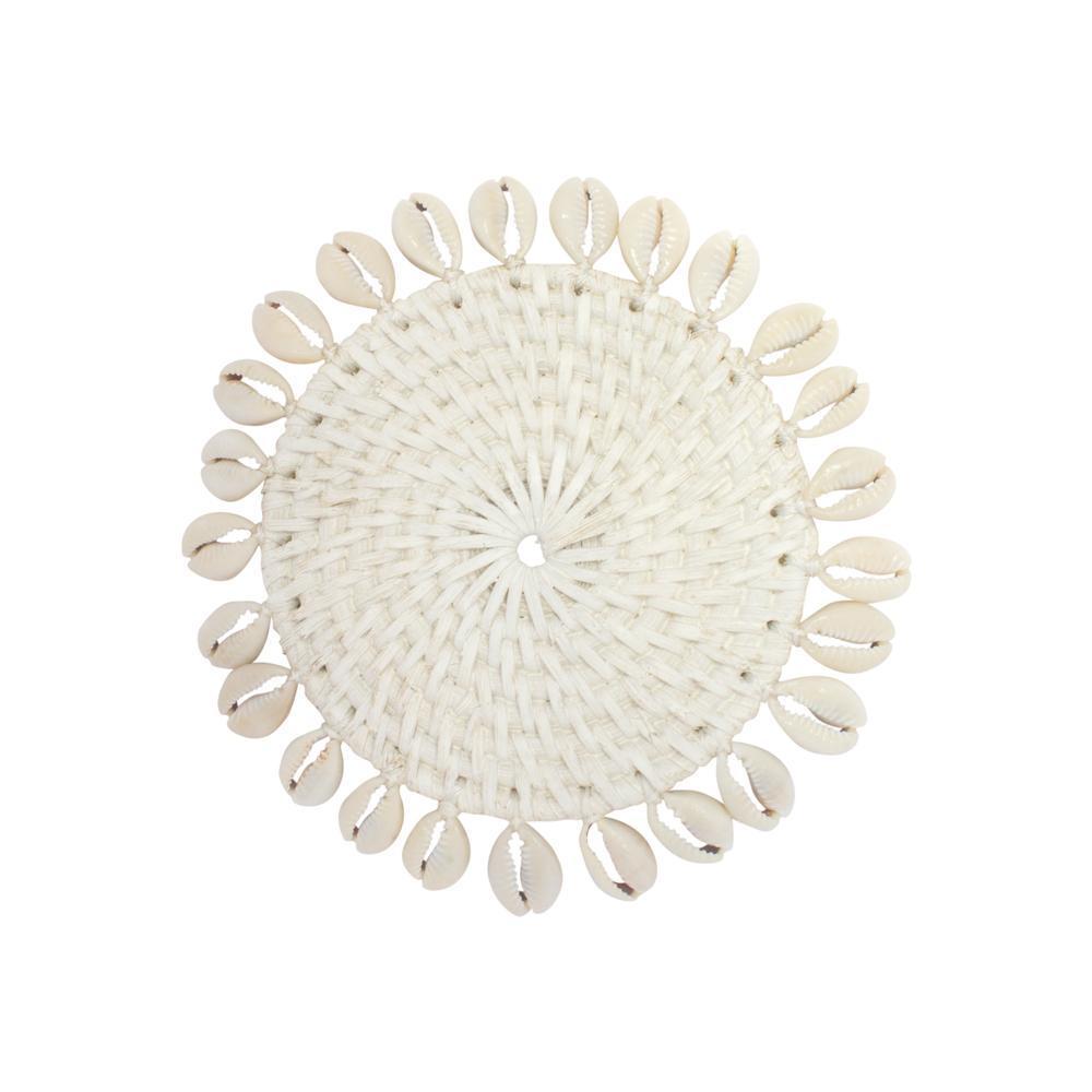 White Rattan & Cowrie Shell Coasters - Set of 4