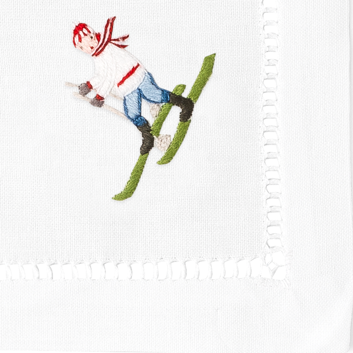Skiers Embroidered Cocktail Napkins