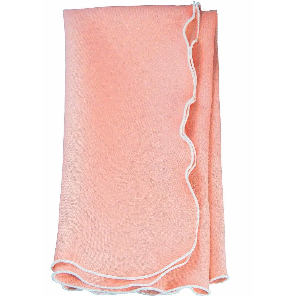 Salmon & White Scallop Linen Napkins - Set of 4