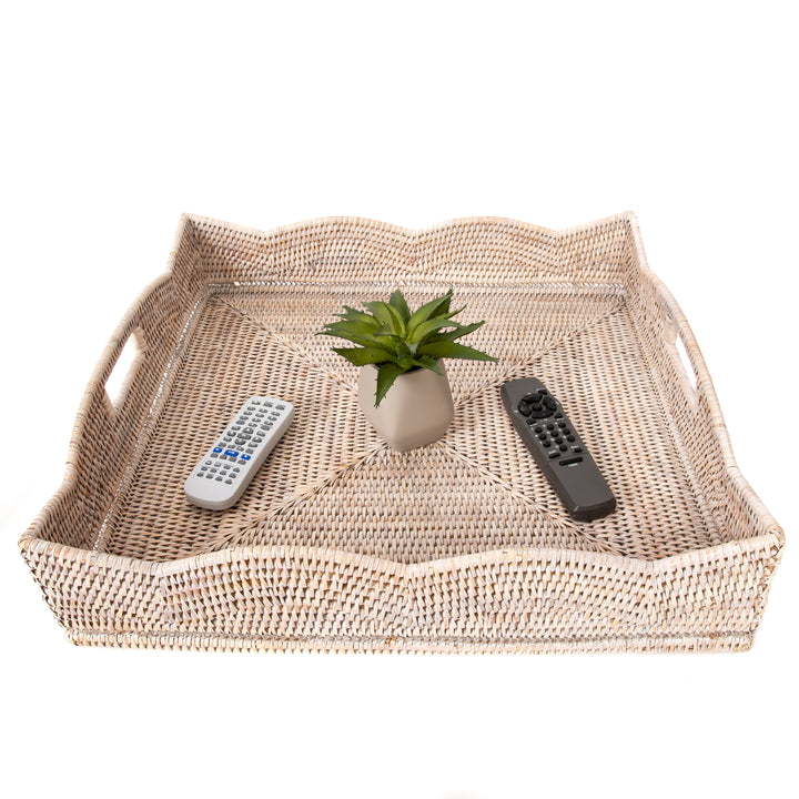 Whitewash Rattan Square Scallop Tray