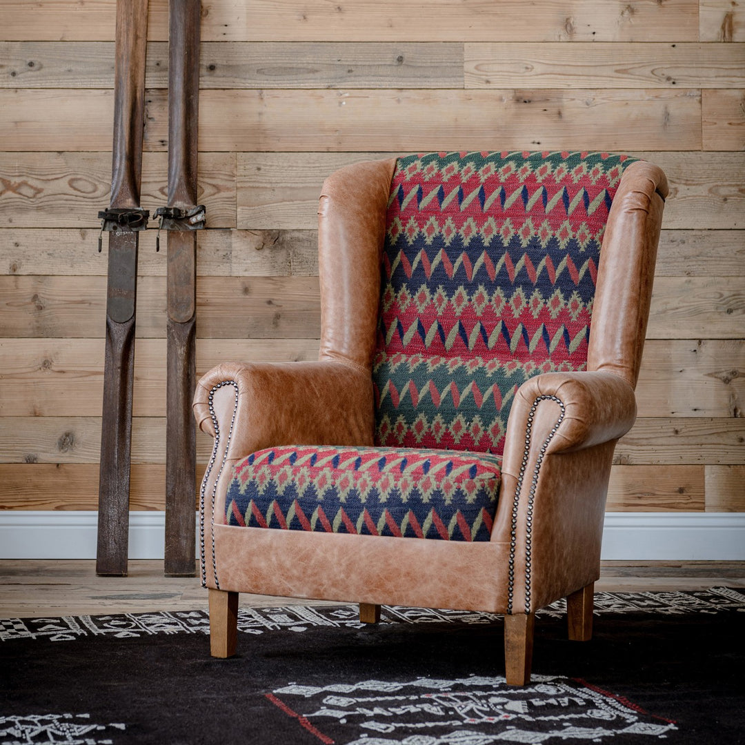 Bryant Wingback Armchair - Cortina & Hazelnut Leather