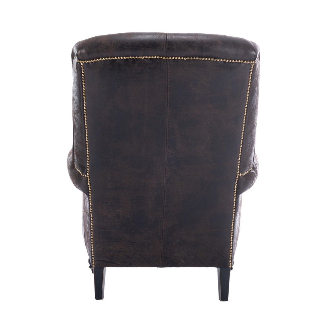 Bryant Wingback Armchair - Studded Chocolate Leather