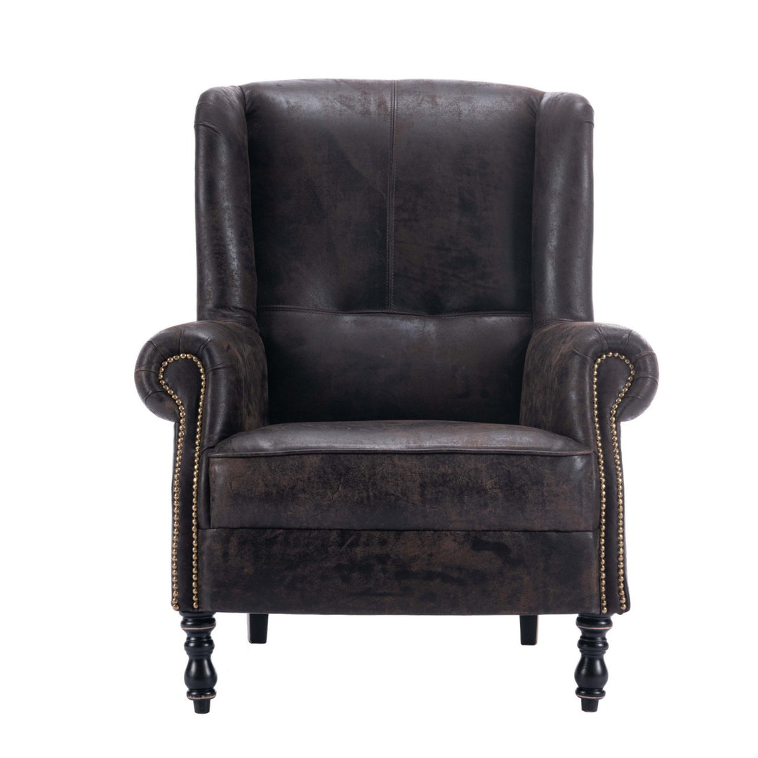 Bryant Wingback Armchair - Studded Chocolate Leather