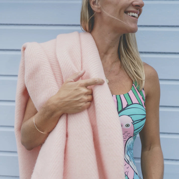 Candy Floss Pink Herringbone Wool Throw