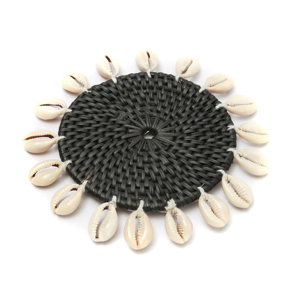 Black Rattan & Cowrie Shell Coasters - Set of 4