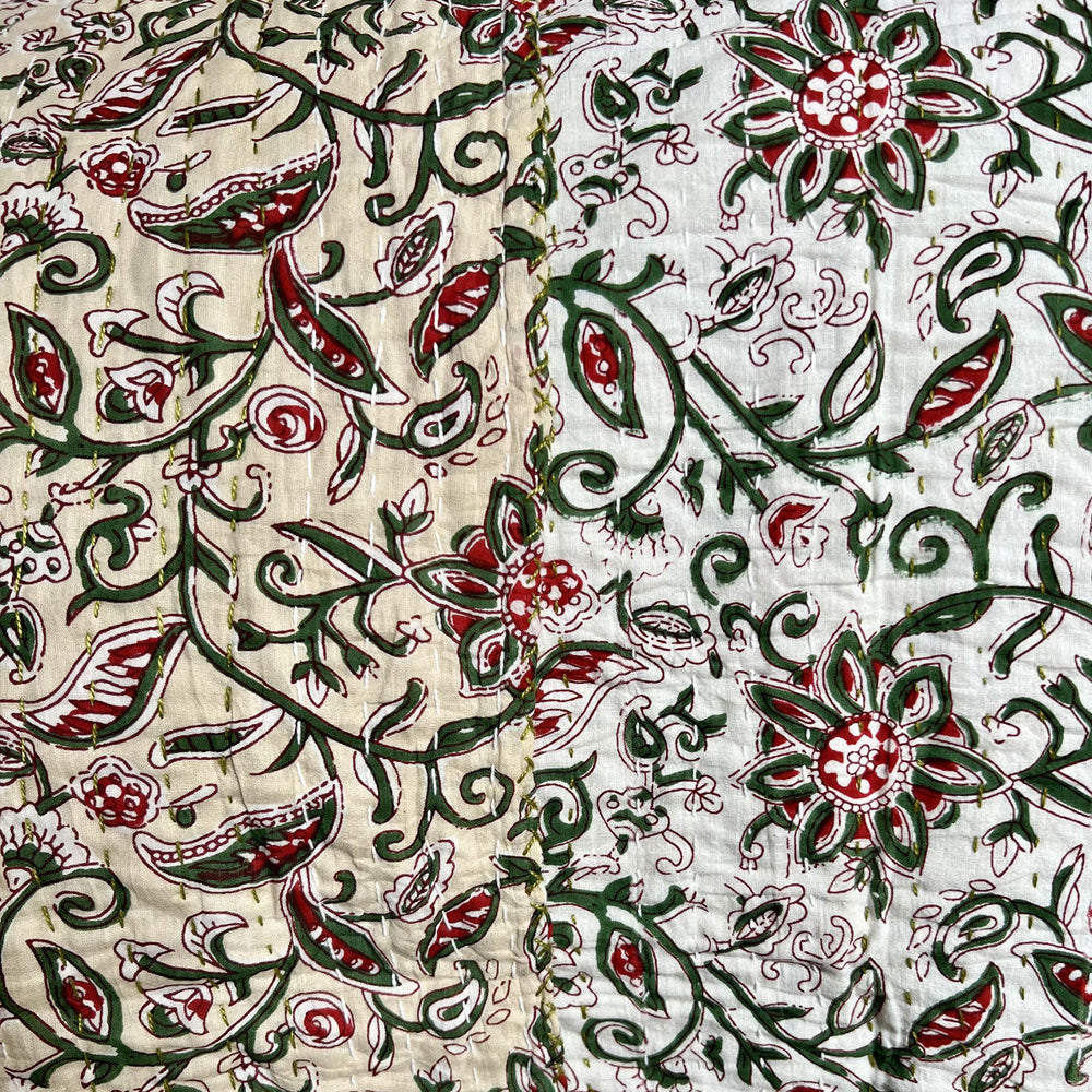 Flora Reversible Kantha Bed Quilt | Artisinal Multicoloured Blockprint Quilt - Decoralist