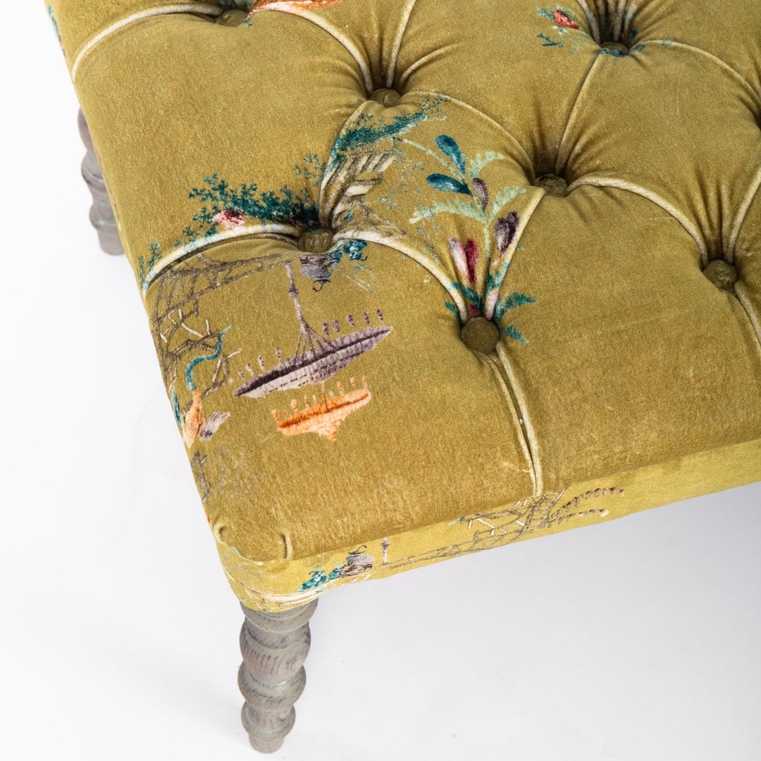 Edward Tufted Bench - Chinoiserie Velvet
