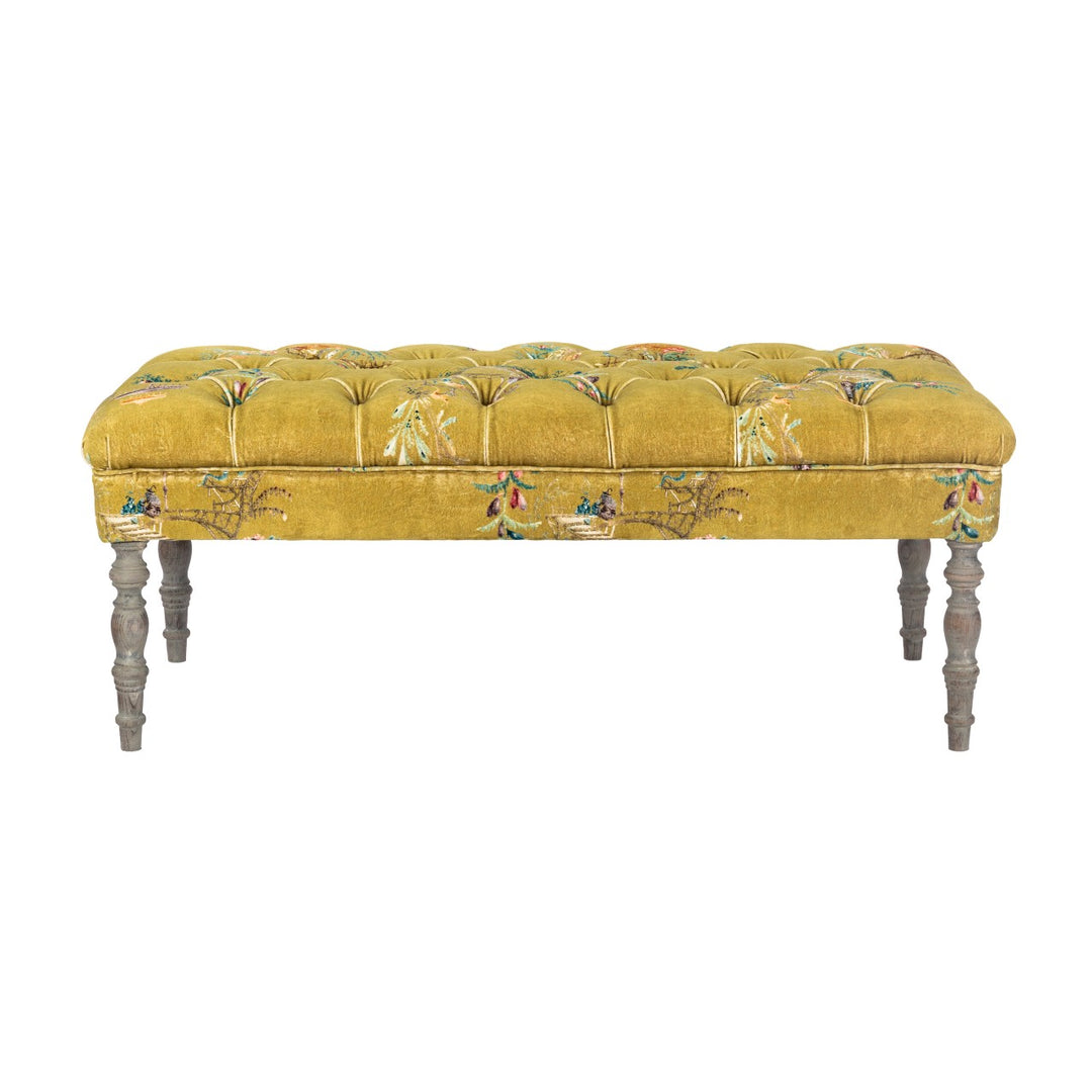 Edward Tufted Bench - Chinoiserie Velvet