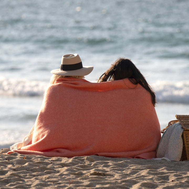 Coral Herringbone Wool Throw
