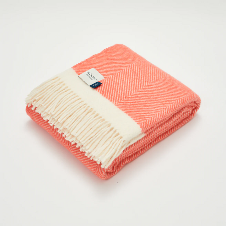 Coral Herringbone Wool Throw