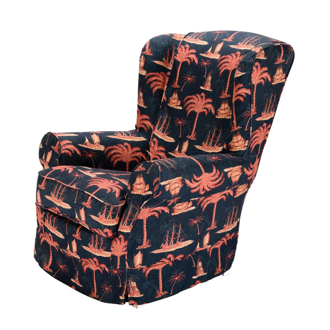 Dakota Skirted Armchair - Aegean Indigo Linen