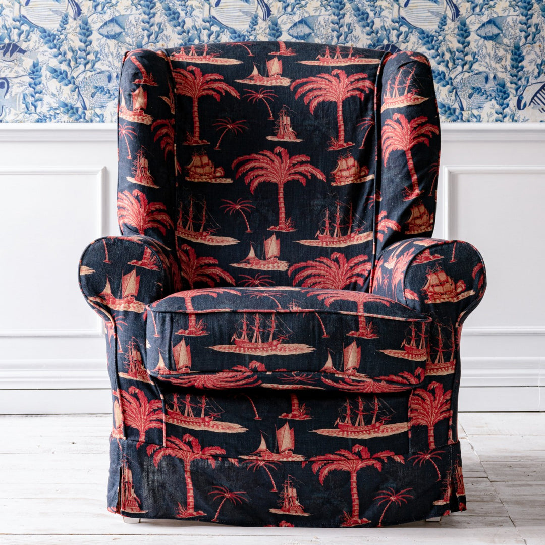 Dakota Skirted Armchair - Aegean Indigo Linen