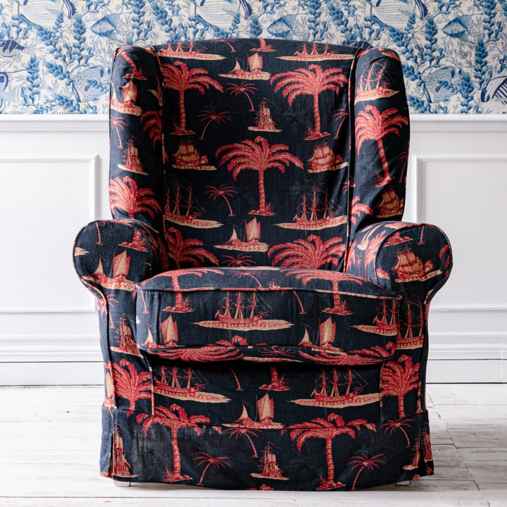 Dakota Skirted Armchair - Aegean Indigo Linen