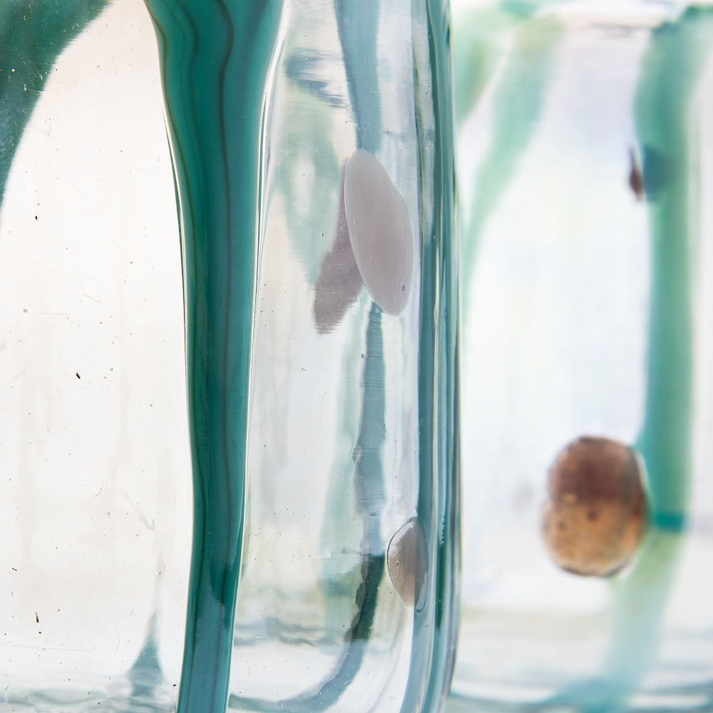 Dripping Emerald Green Hand-Blown Glass Tumblers - Pair