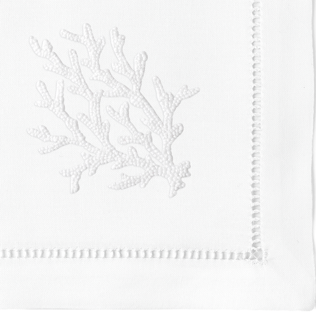 Embroidered White Coral Knot Napkins