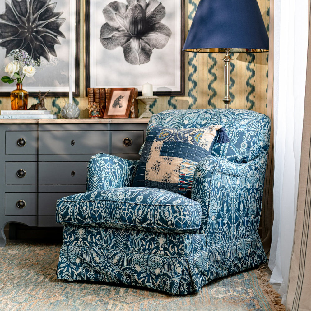 Evelyn Skirted Chair - Jingo Linen Fabric