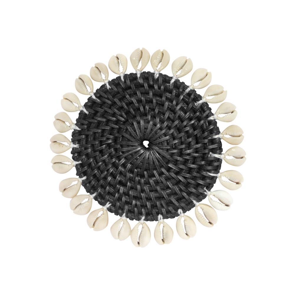 Black Rattan & Cowrie Shell Coasters - Set of 4