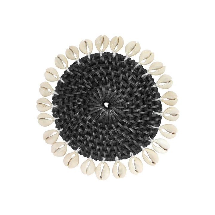 Black Rattan & Cowrie Shell Coasters - Set of 4