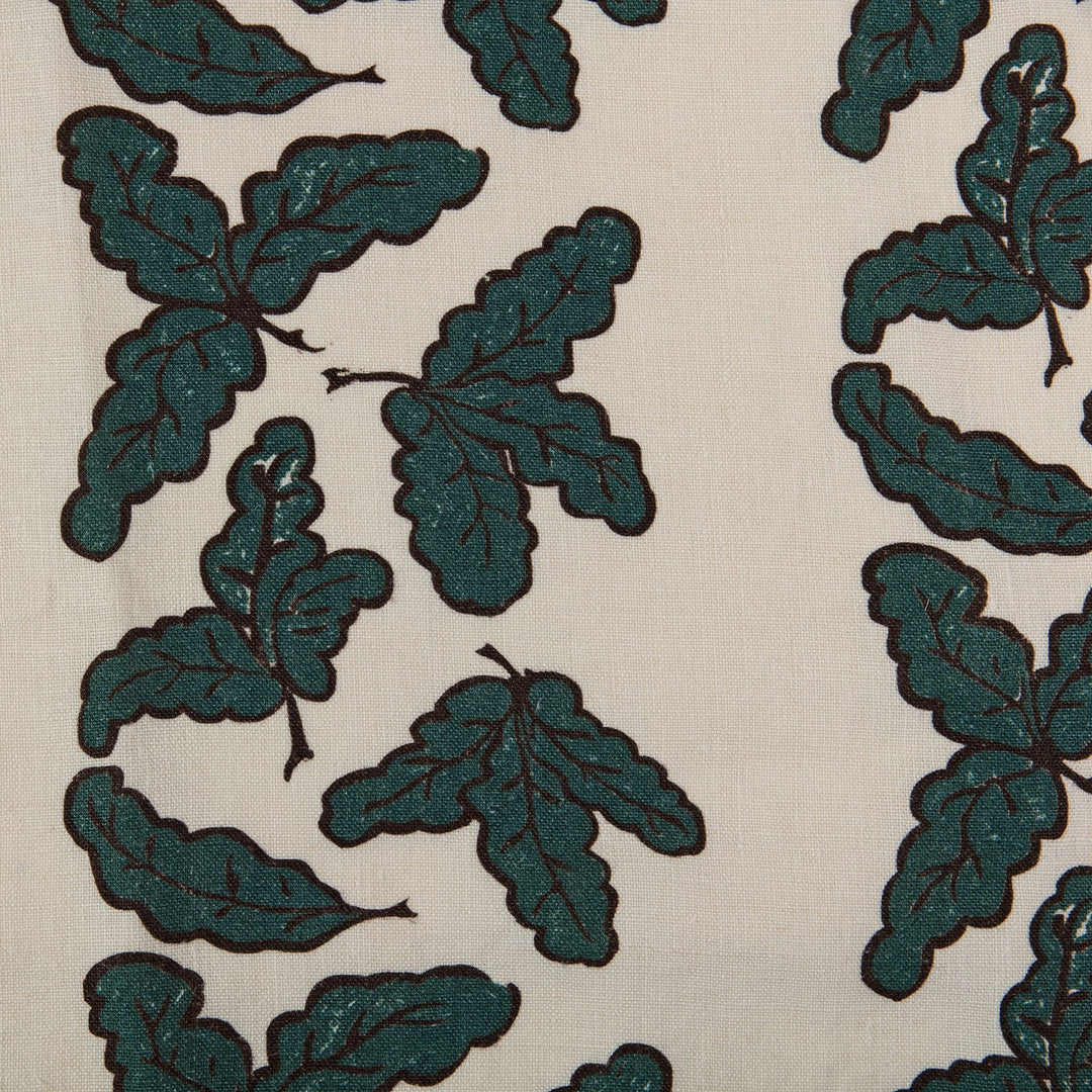 Oak Leaf Linen Fabric in Teal | KD Loves