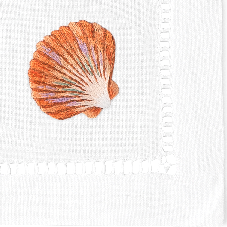 Blush Shells Embroidered Cocktail Napkins