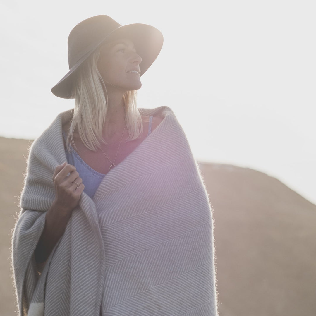 Harbour Mist Herringbone Wool Throw