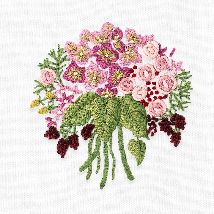Pink Flower Bouquet Cotton Embroidered Hand Towel