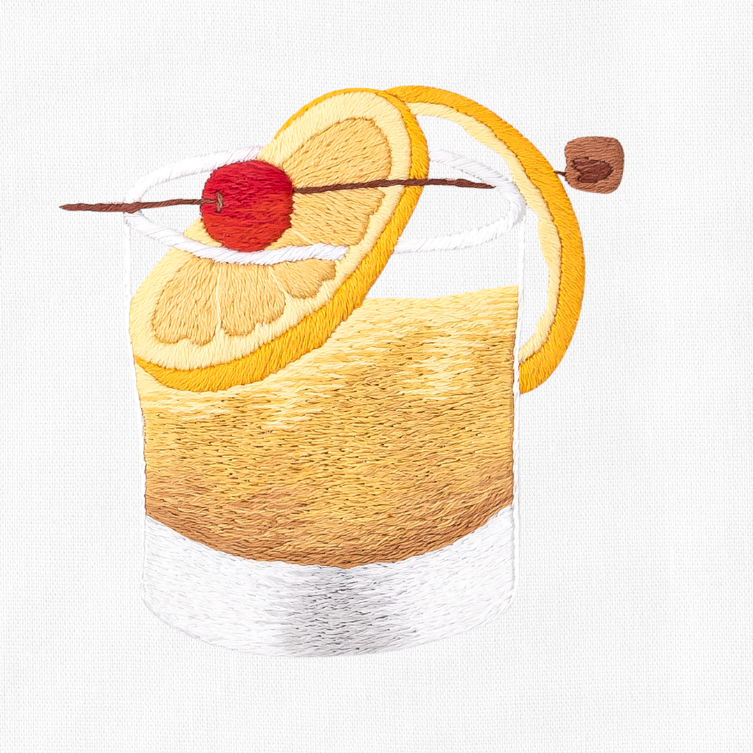 Old Fashioned Cocktail Cotton Embroidered Hand Towel