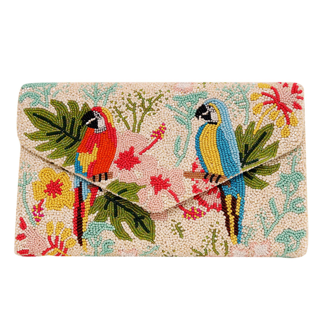 Jungle Parrots Beaded Clutch