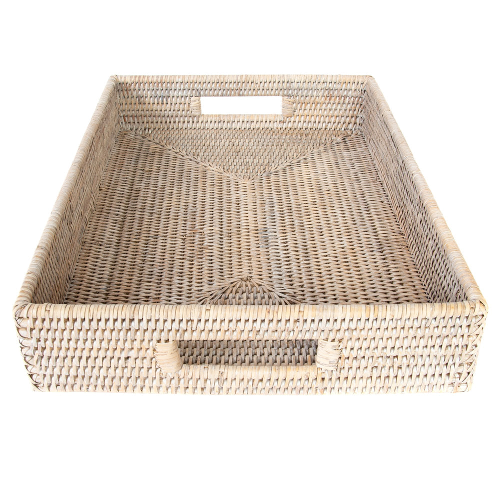 Rattan Rectangular Serving Tray - White Wash