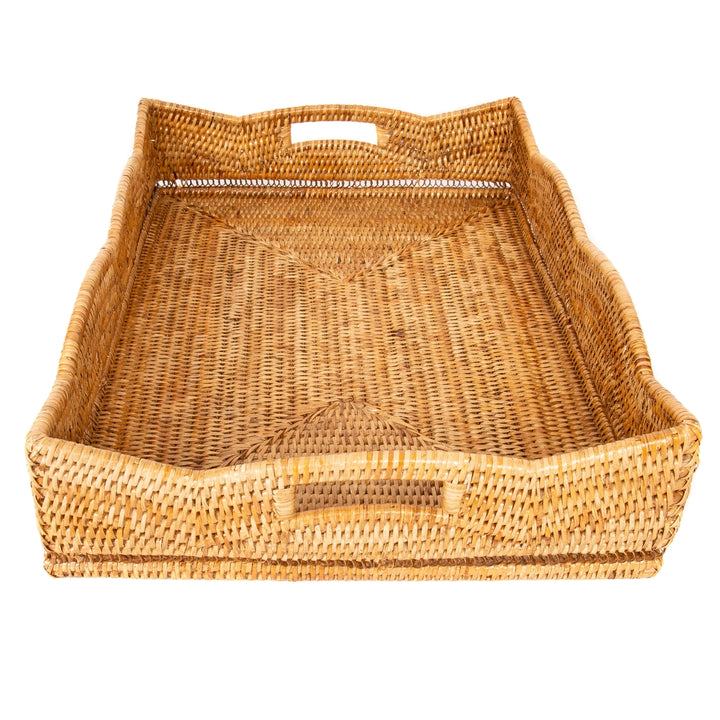 Scalloped Rattan Rectangular Tray - Honey Brown