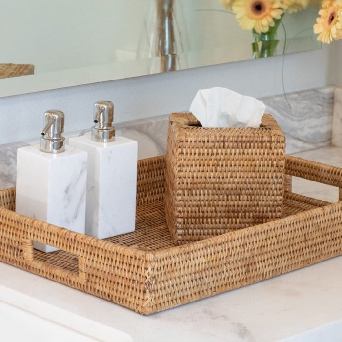 Honey Brown Rattan Rectangular Serving Tray