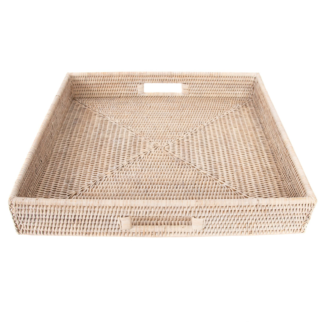 Rattan Square Serving Tray - Whitewash