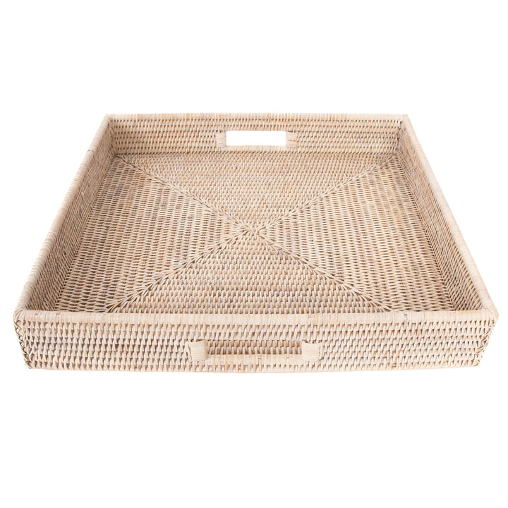 Rattan Square Serving Tray - Whitewash