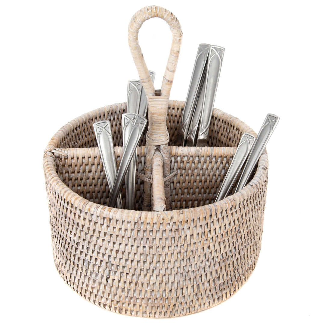 Rattan Cutlery Holder - Whitewash