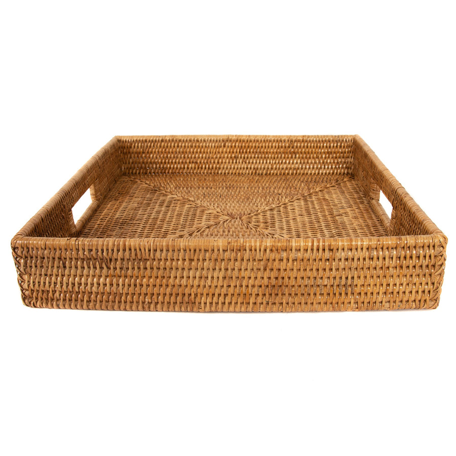 Honey Brown Rattan Square Serving Tray