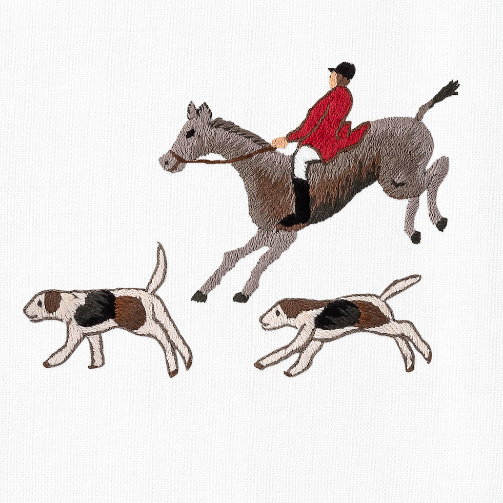 Hunt Scene Cotton Embroidered Hand Towel