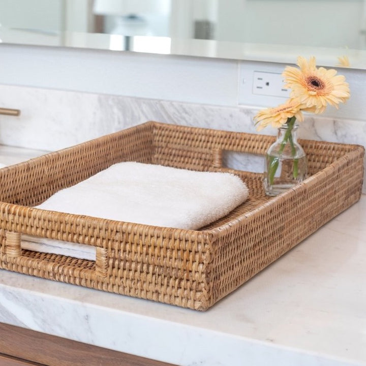 Honey Brown Rattan Rectangular Serving Tray