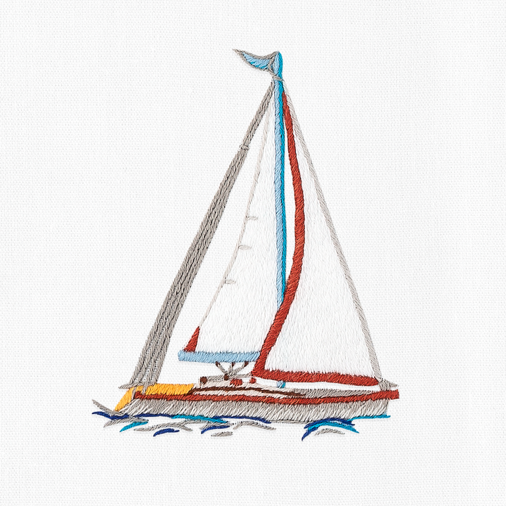 Sailboat Cotton Embroidered Hand Towel