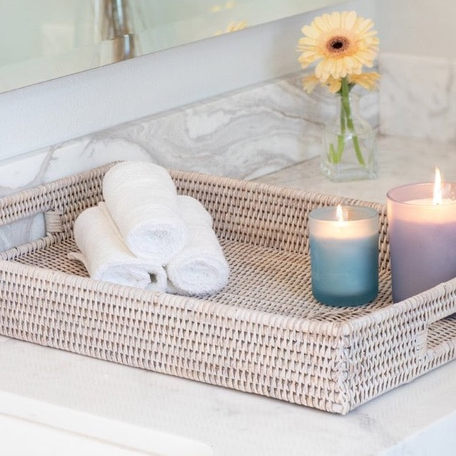 Rattan Rectangular Serving Tray - White Wash