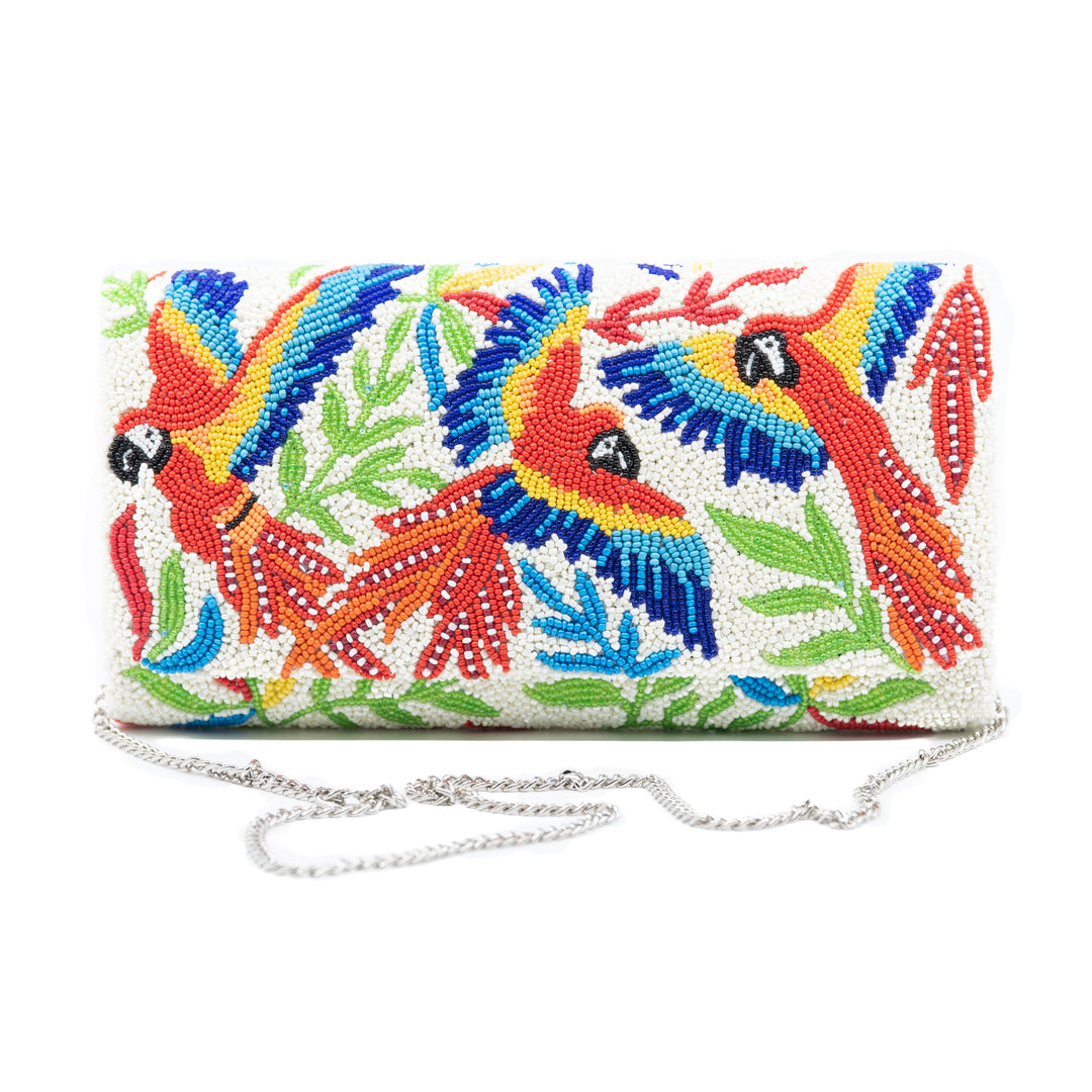 Flying Parrots Beaded Handbag