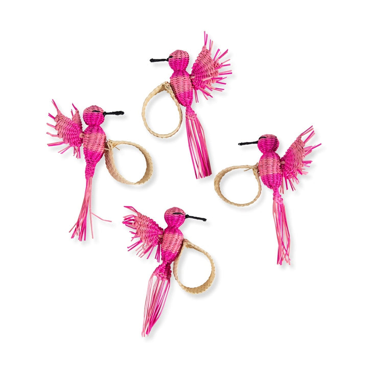 Pink Hummingbird Raffia Napkin Ring - Set of 4