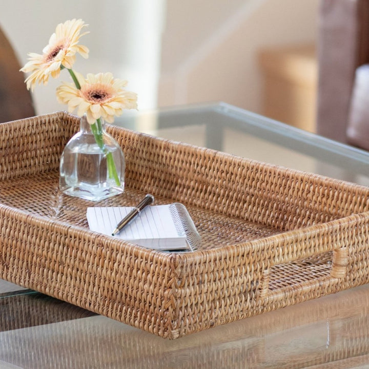 Honey Brown Rattan Rectangular Serving Tray