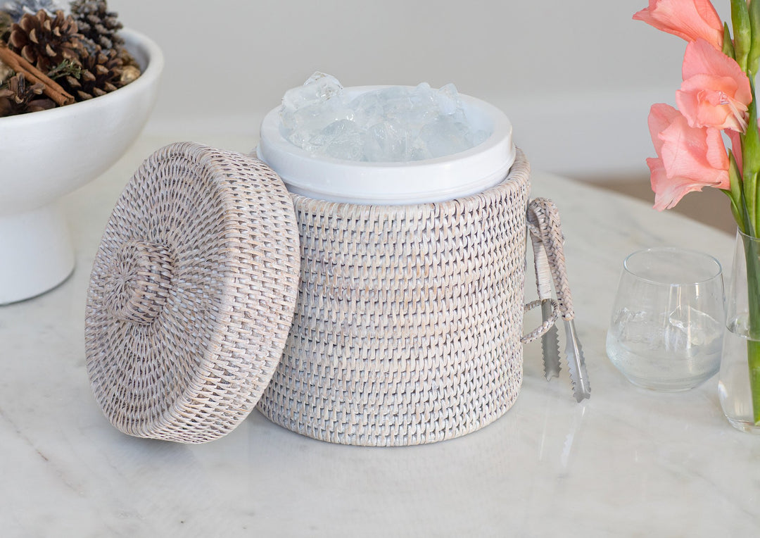 Rattan Ice Bucket - Whitewash