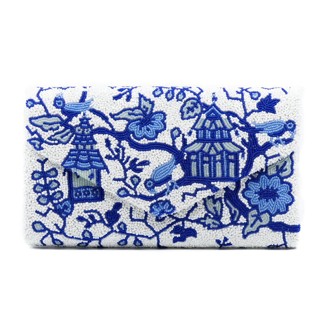 Blue Pagoda Beaded Clutch