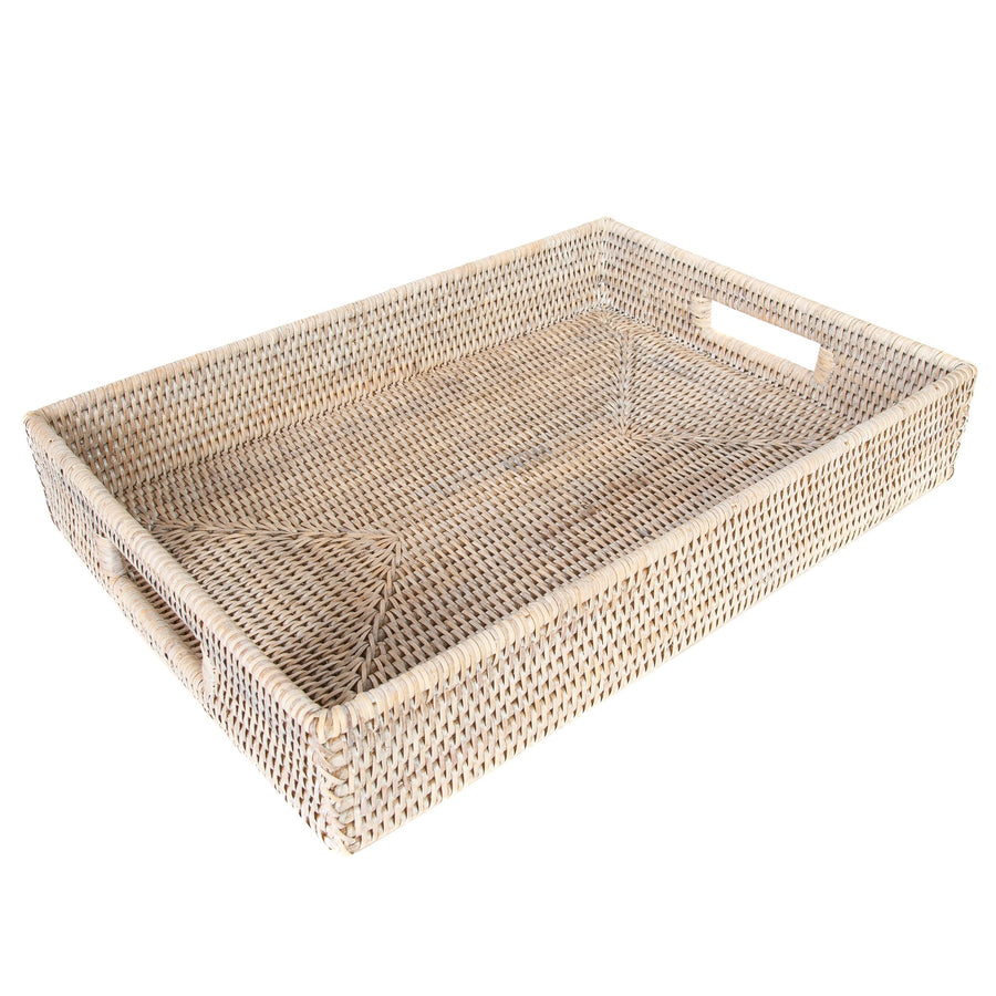 Rattan Rectangular Serving Tray - White Wash